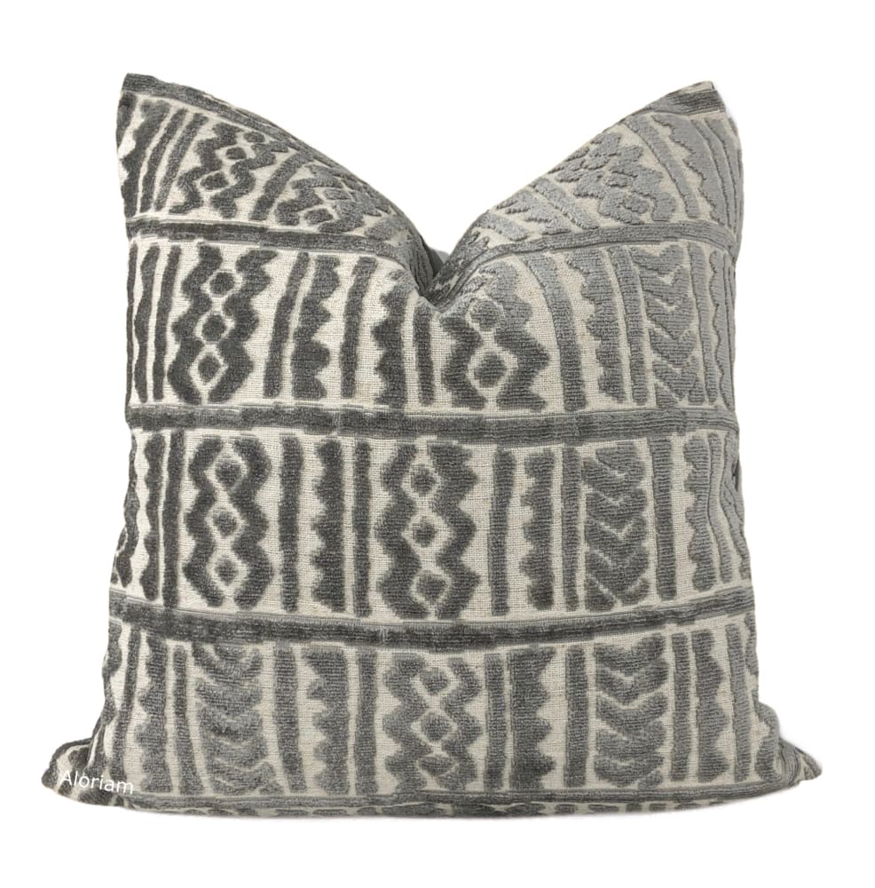 Giza Gray Ethnic Cut Velvet Pillow Cover - Aloriam