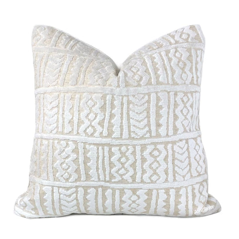 Giza Warm White Ethnic Cut Velvet Pillow Cover - Aloriam