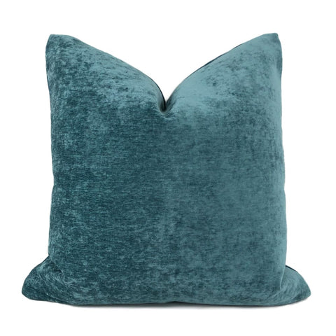 Grafton Lagoon Teal Blue Chenille Velvet Pillow Cover - Aloriam