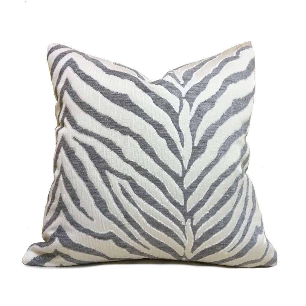 Gray Cream Tiger Zebra Stripes Upholstery Chenille Pillow Cover