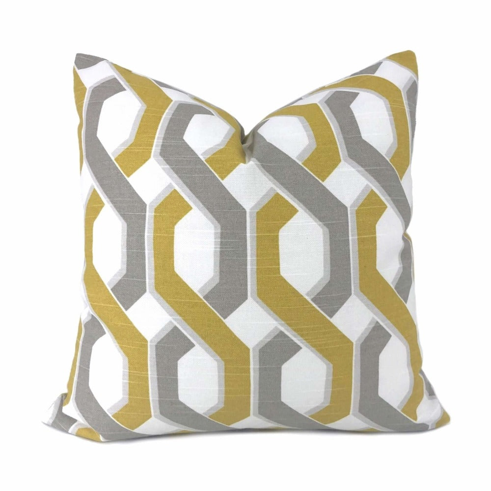 Gray Yellow White Twisted Geometric Stripe Pillow Cover