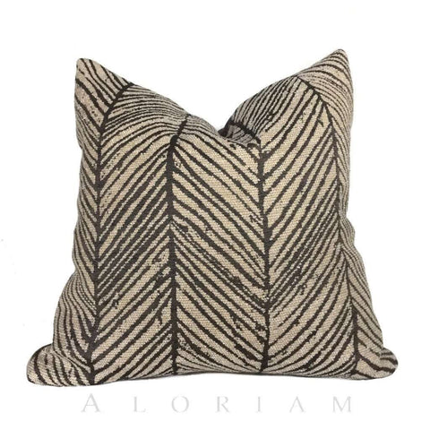 Thomas O'Brien Woodblock Twill Noir Modern Abstract Herringbone Pillow Cushion Cover