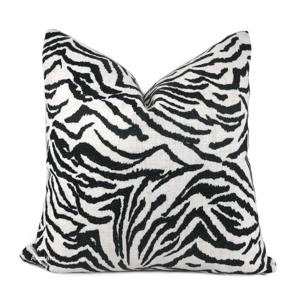 Guillermo Black White Embroidered Zebra Stripe Pillow Cover - Aloriam