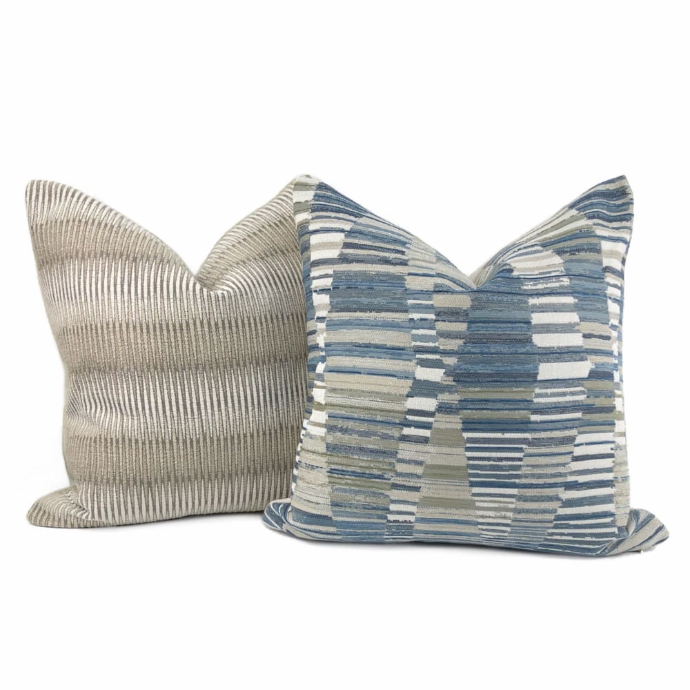 Harris Blue Taupe Cream Broken Stripe Pillow Cover - Aloriam