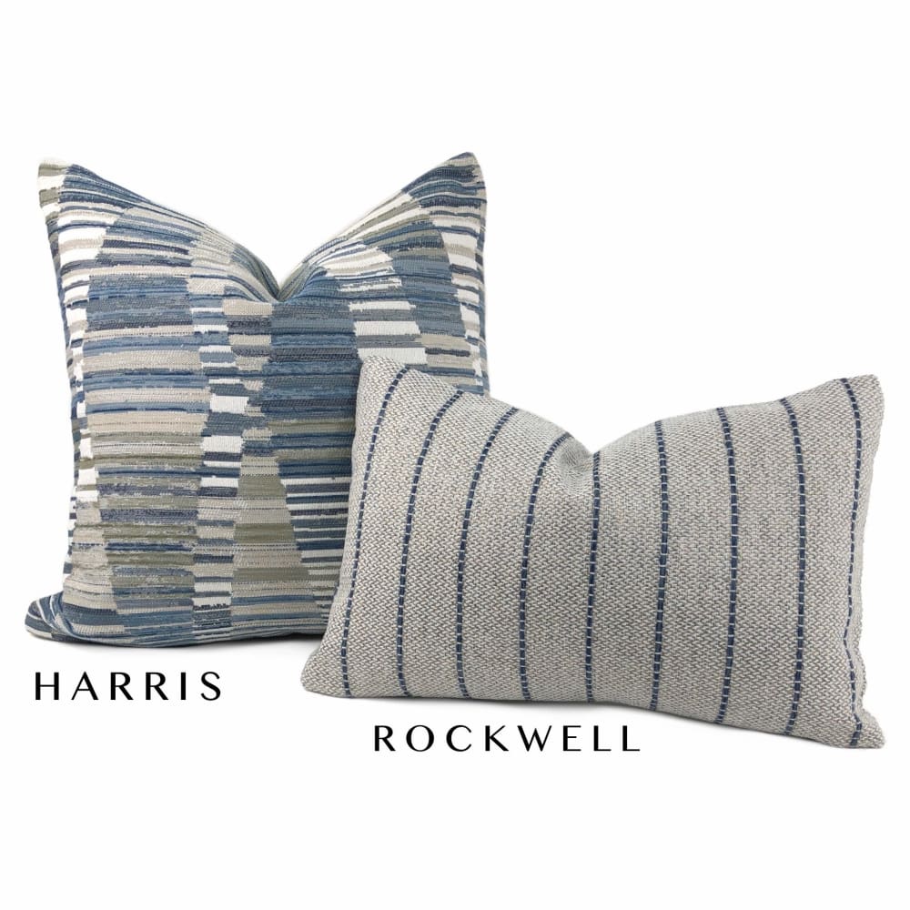 Harris Blue Taupe Cream Broken Stripe Pillow Cover - Aloriam