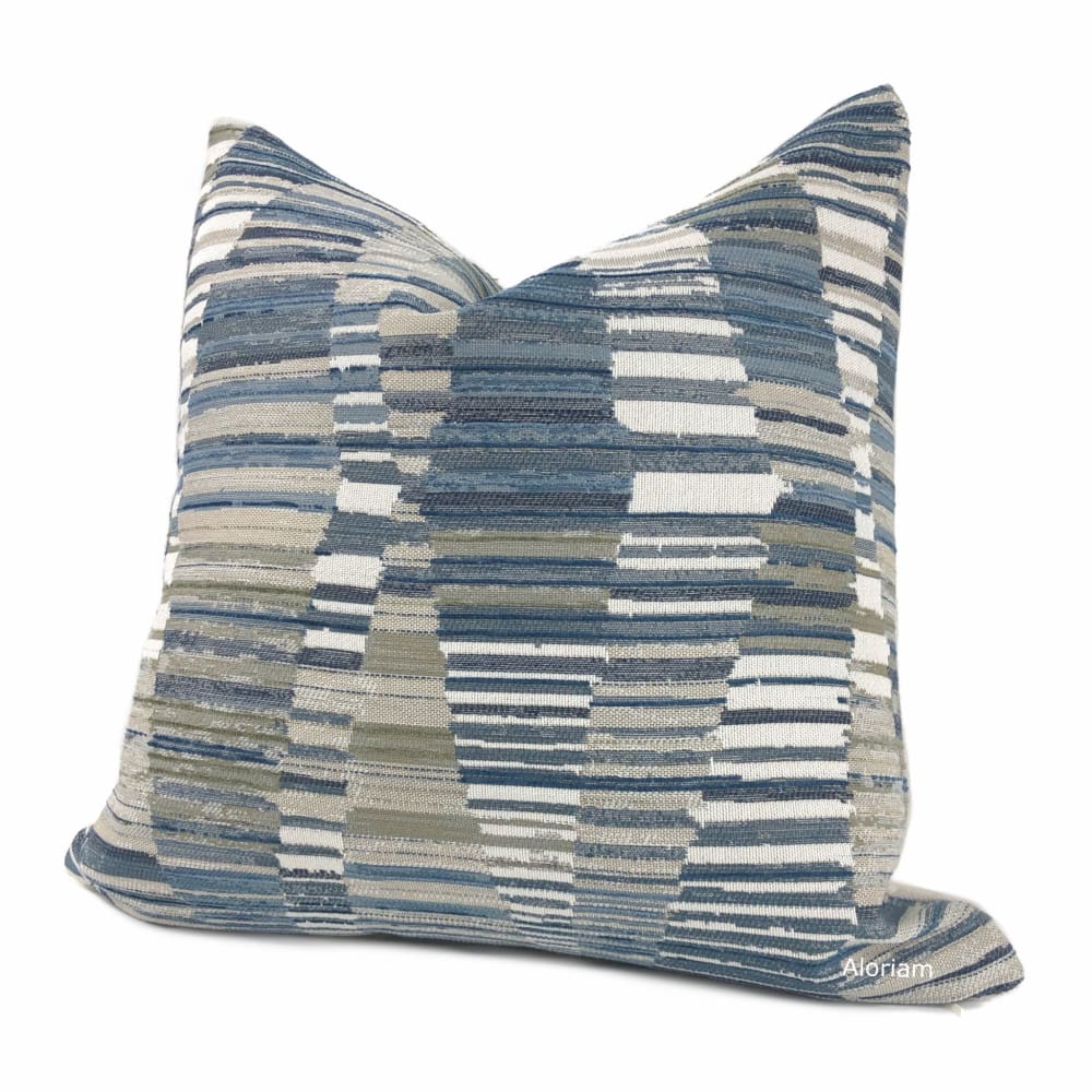 Harris Blue Taupe Cream Broken Stripe Pillow Cover - Aloriam