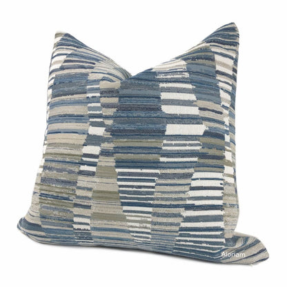 Harris Blue Taupe Cream Broken Stripe Pillow Cover - Aloriam