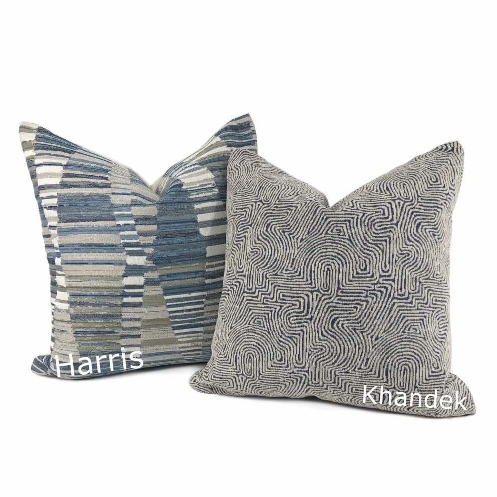 Harris Blue Taupe Cream Broken Stripe Pillow Cover - Aloriam