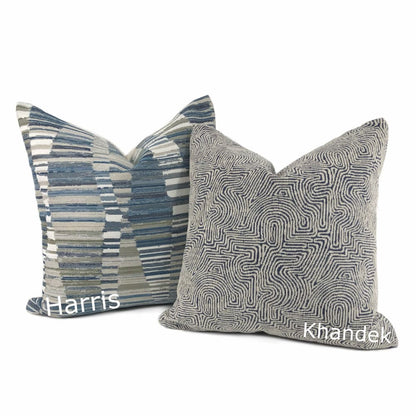 Harris Blue Taupe Cream Broken Stripe Pillow Cover - Aloriam