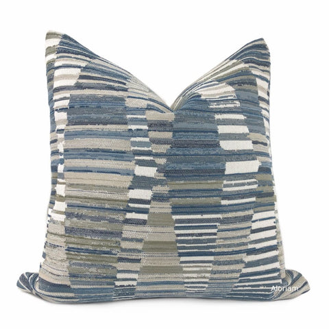 Harris Blue Taupe Cream Broken Stripe Pillow Cover - Aloriam