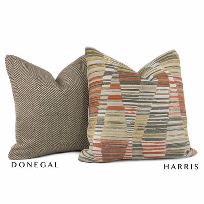 Harris Orange Brown Beige Yellow Broken Stripe Pillow Cover - Aloriam
