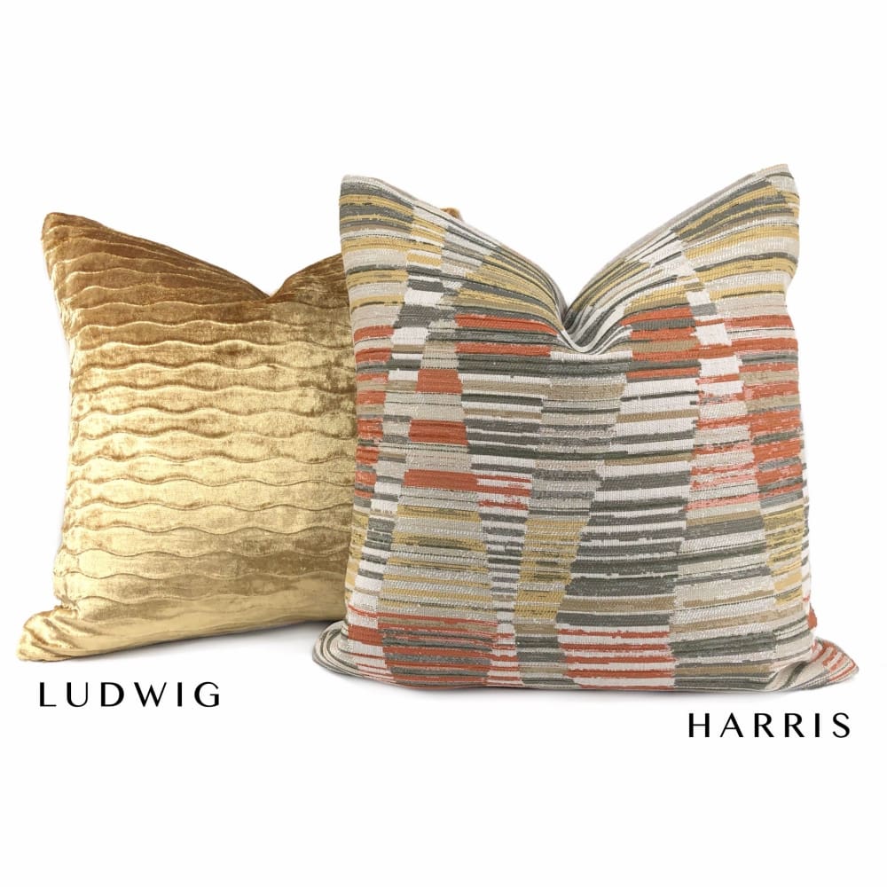 Harris Orange Brown Beige Yellow Broken Stripe Pillow Cover - Aloriam