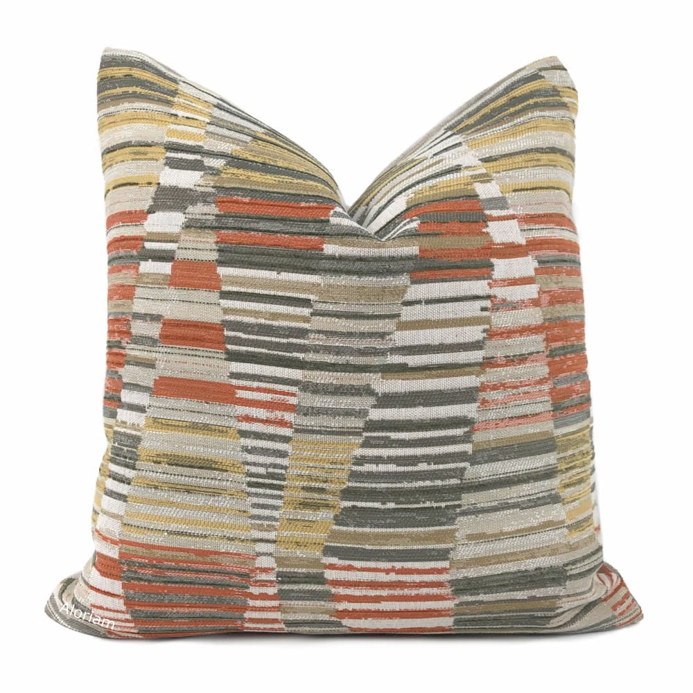 Harris Orange Brown Beige Yellow Broken Stripe Pillow Cover - Aloriam