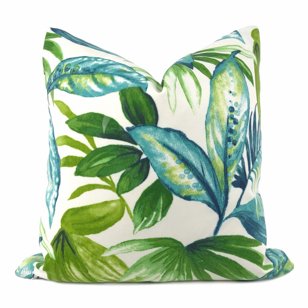 Havana Green Teal Tropical Botanical Indoor Outdoor Pillow Cover - Aloriam
