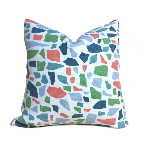 HC Monogram Lulu DK Abstractions Blue Coral Pink Green White Pillow Cover Cushion Pillow Case Euro Sham 16x16 18x18 20x20 22x22 24x24 26x26 28x28 Lumbar Pillow 12x18 12x20 12x24 14x20 16x26 by Aloriam