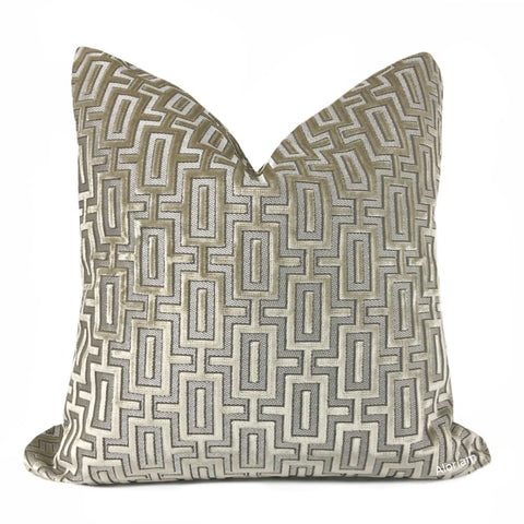 Hennessy Beige Interlock Geometric Cut Velvet Pillow Cover - Aloriam