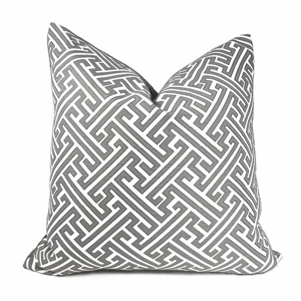 Greek Key Geometric Jacquard Gray Off-White Pillow Cover