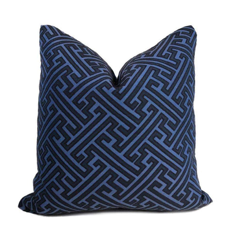 Hercules Greek Key Geometric Jacquard Navy Blue Pillow Cover