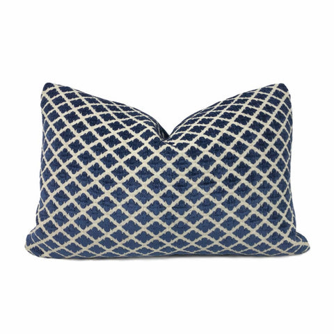Highland Court Hartwell Indigo Blue Cream Diamond Geometric Chenille Velvet Pillow Cover - Aloriam