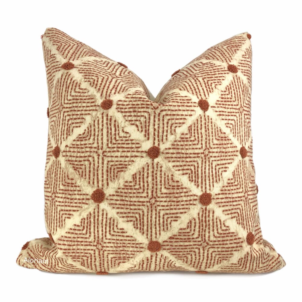 Hopi Rust & Ivory Embroidered Ethnic Diamond Pillow Cover - Aloriam