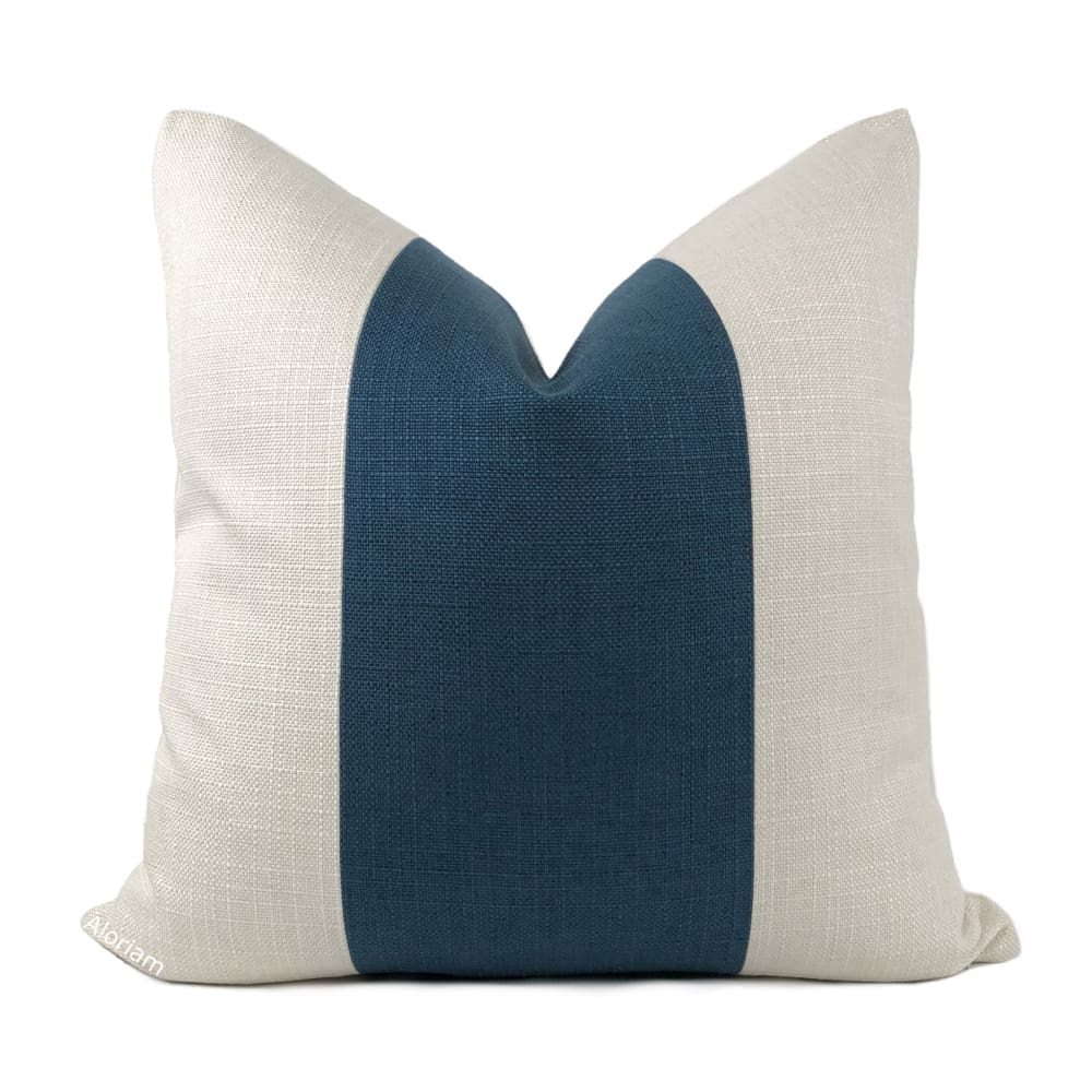 Hudson Navy Blue Creamy White Wide Panel Stripe Pillow Cover - Aloriam