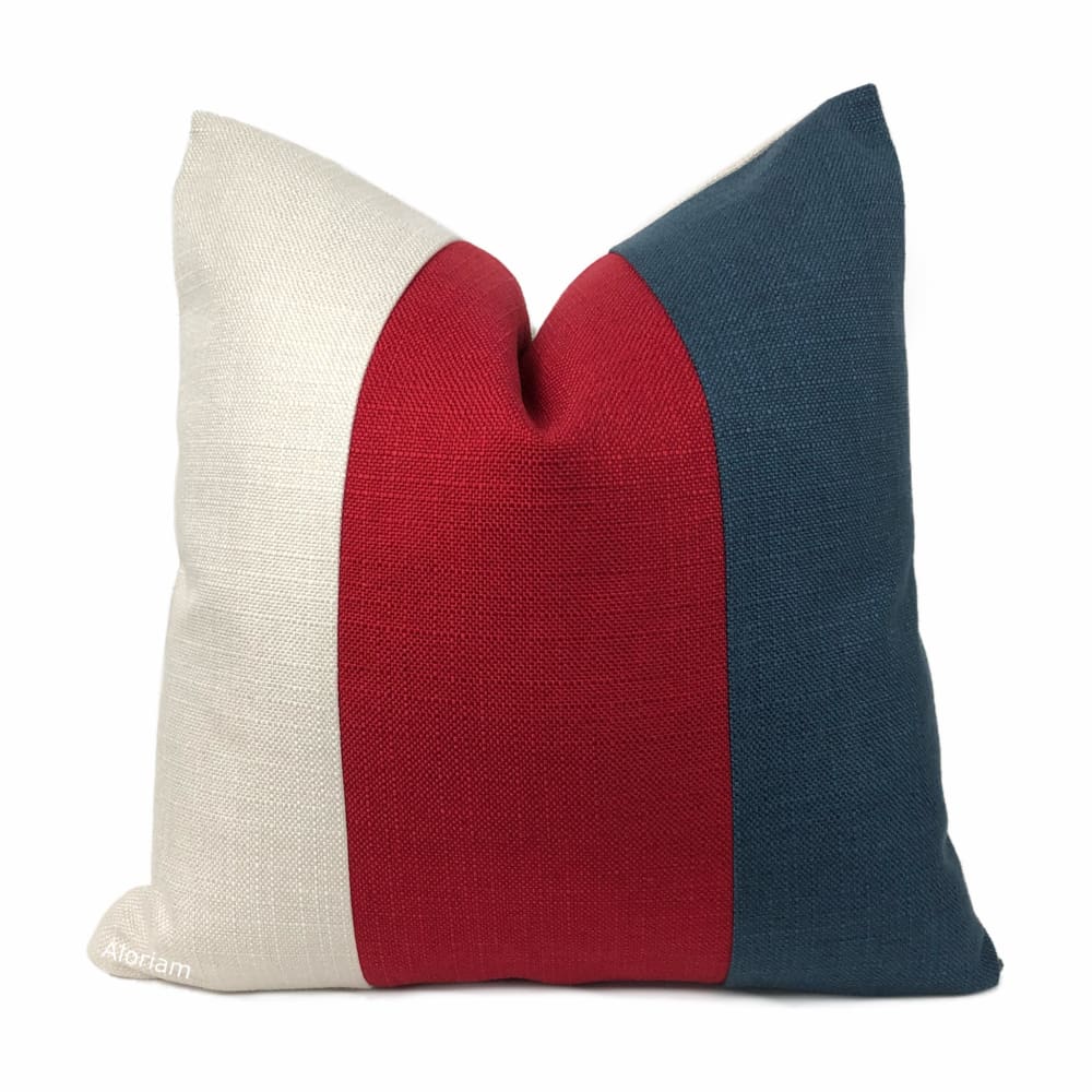 Hudson Red White Blue Wide Panel Stripe Pillow Cover - Aloriam