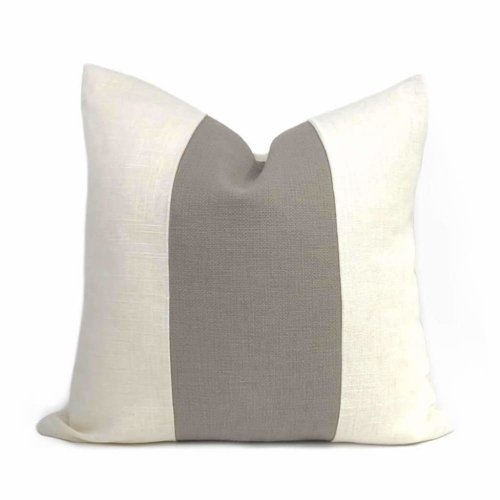 Hudson Two Color Cream & Taupe Brown Wide Panel Stripe Pillow Cover Cushion Pillow Case Euro Sham 16x16 18x18 20x20 22x22 24x24 26x26 28x28 Lumbar Pillow 12x18 12x20 12x24 14x20 16x26 by Aloriam