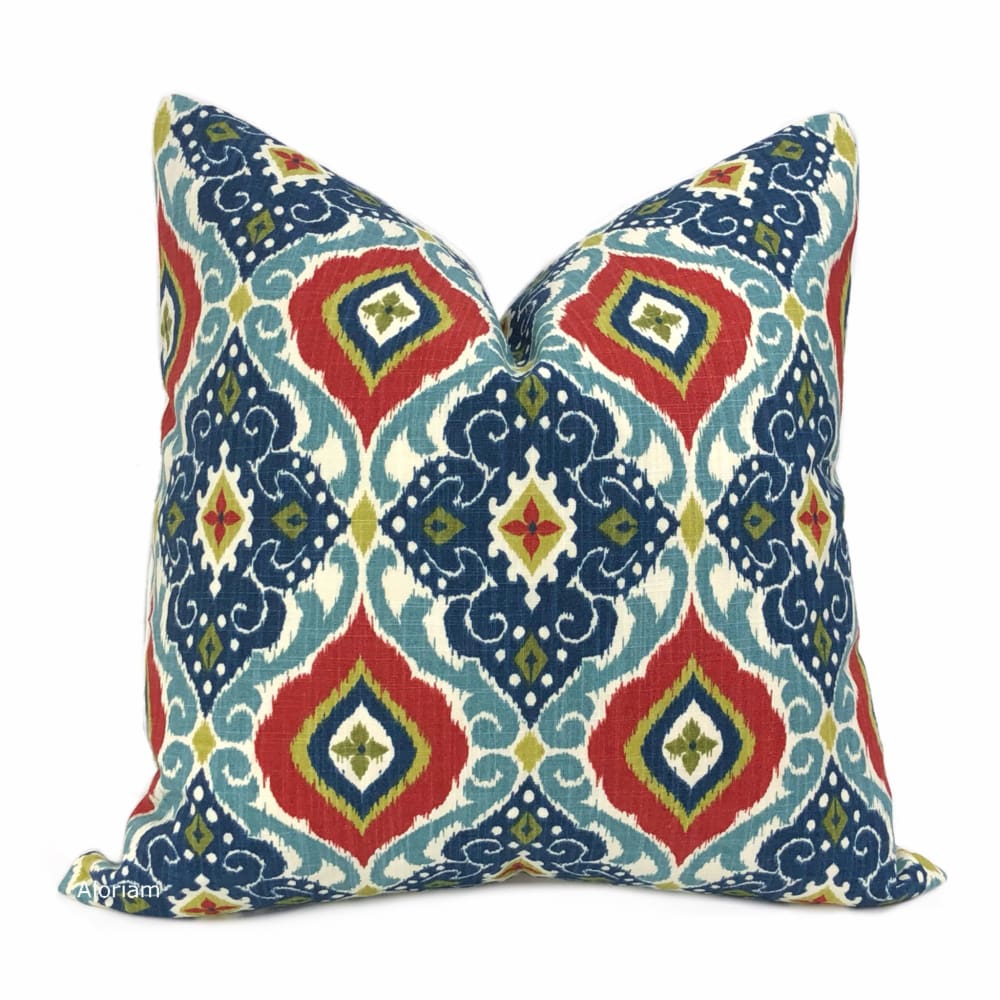 Idriss Blue Green Red Ethnic Tile Pillow Cover - Aloriam