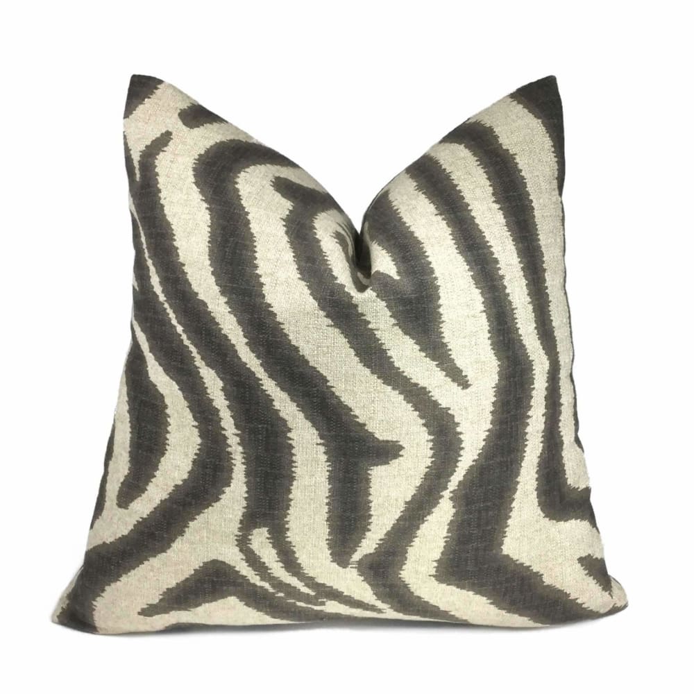 Lacefield Designs Ikat Zebra Steel Gray Tan Beige Animal Stripe Pillow Cover