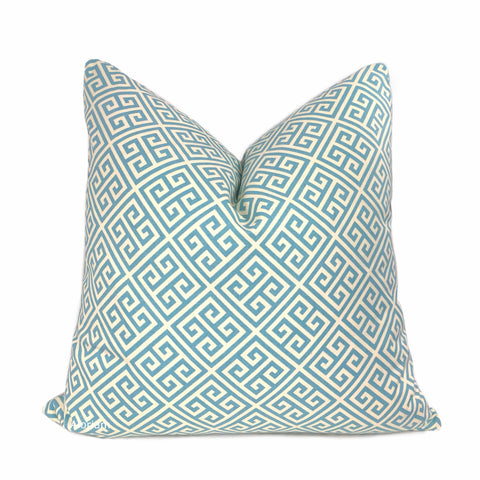 Corinth Spa Blue & Cream Greek Key Pillow Cover