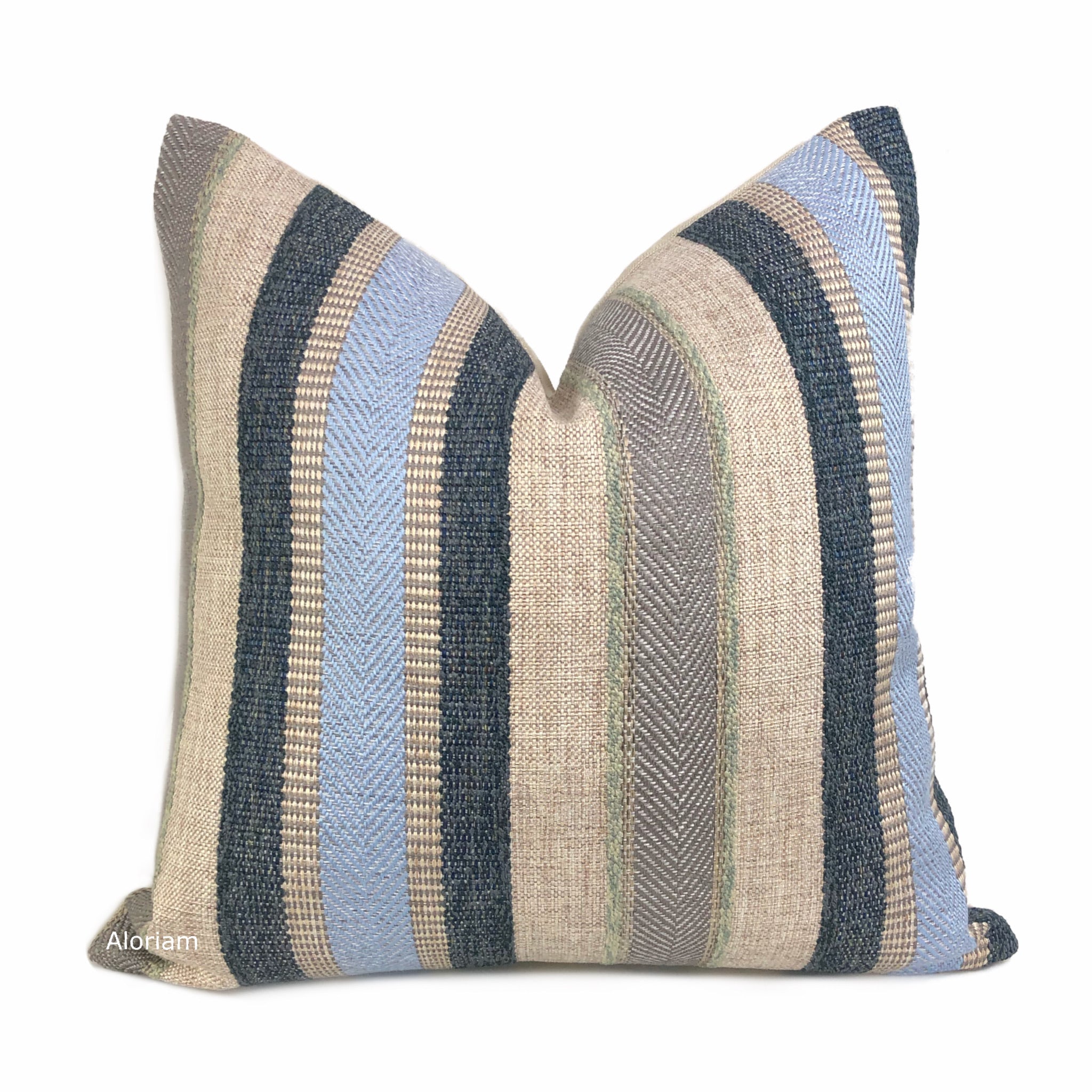 Ogilvie Blue Beige Textured Stripe Pillow Cover