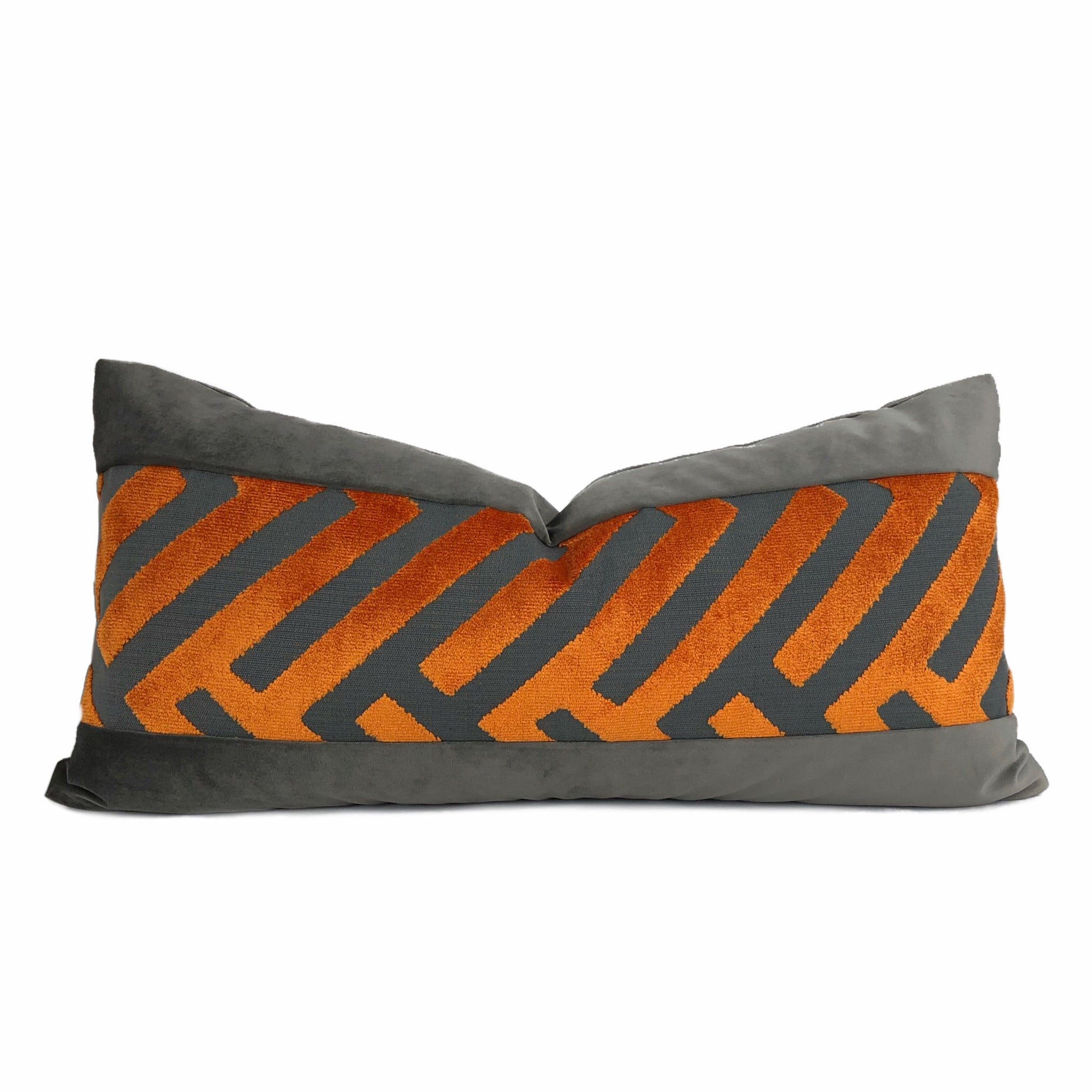 Euclid Orange Gray Chevron Panel Velvet Pillow Cover