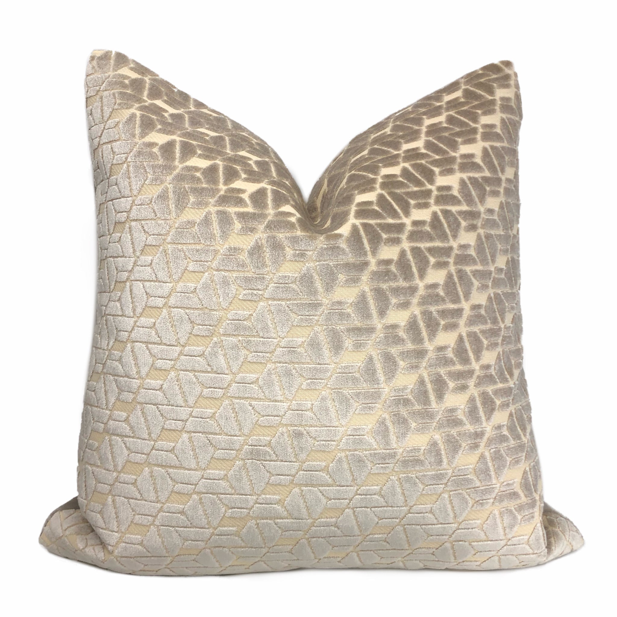 Clarice Gray Beige Geometric Cut Velvet Pillow Cover
