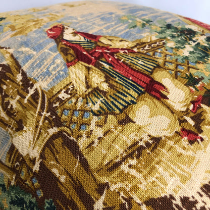 (CLEARANCE) Bosporus Billiard Green Crimson Old World Scenic Landscape Toile Pillow Cover with Brush Fringe Trim