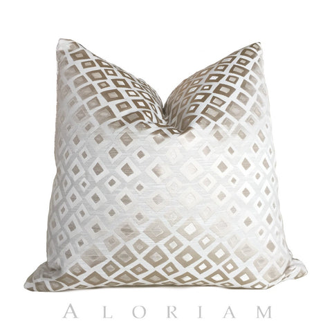 White Silver Satin Geometric Confetti Squares Diamonds Pillow Cover