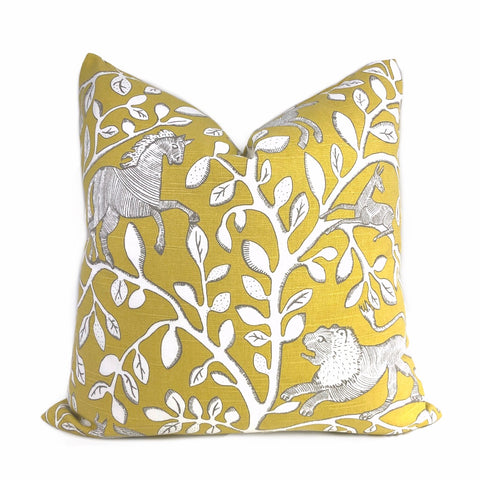 Dwell Studio Pantheon Folk Art Animals Forest Yellow Cream Pillow Cover