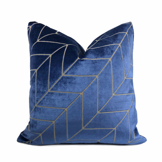 (CLEARANCE) Leyland Blue Diagonal Chevron Velvet Pillow Cover