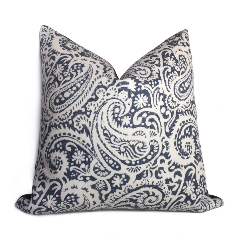 Kravet Arta Indigo Blue White Paisley Linen Pillow Cushion Cover