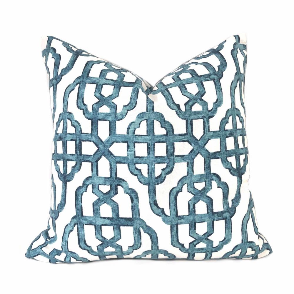 Imperial Trellis Seaside Blue White Pillow Cover (Lacefield Designs Fabric) Cushion Pillow Case Euro Sham 16x16 18x18 20x20 22x22 24x24 26x26 28x28 Lumbar Pillow 12x18 12x20 12x24 14x20 16x26 by Aloriam