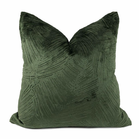 Isla Jungle Green Crosshatch Leaf Texture Velvet Pillow Cover - Aloriam