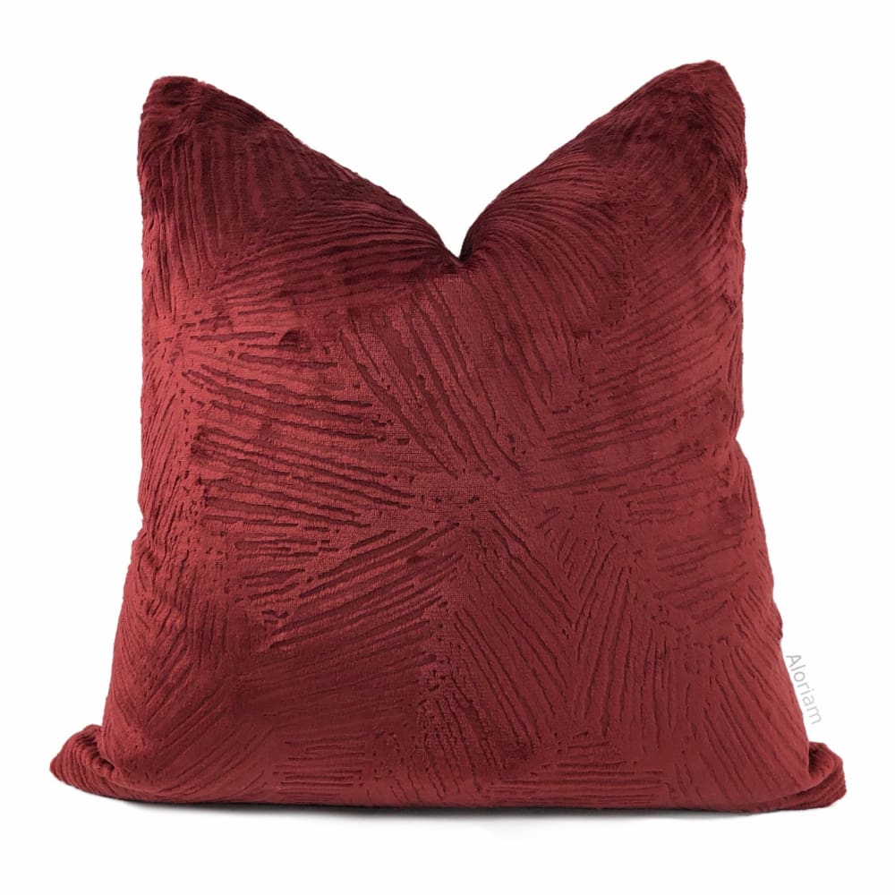 Isla Oxblood Red Crosshatch Leaf Texture Velvet Pillow Cover - Aloriam