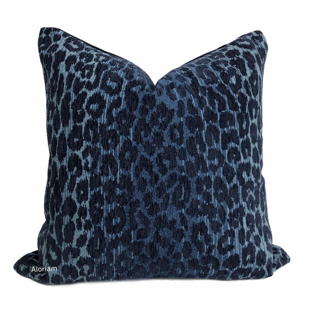 Jabari Blue Tonal Leopard Chenille Pillow Cover - Aloriam