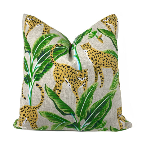 Jenga Leopards with Green Foliage Beige Indoor Outdoor Pillow Cover - Aloriam