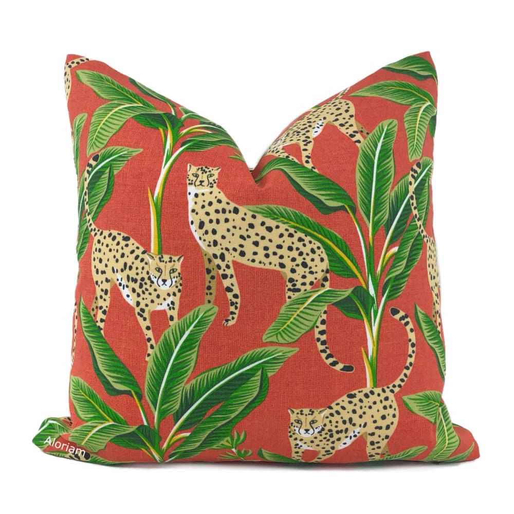 Jenga Leopards with Green Foliage Orange Indoor Outdoor Pillow Cover - Aloriam