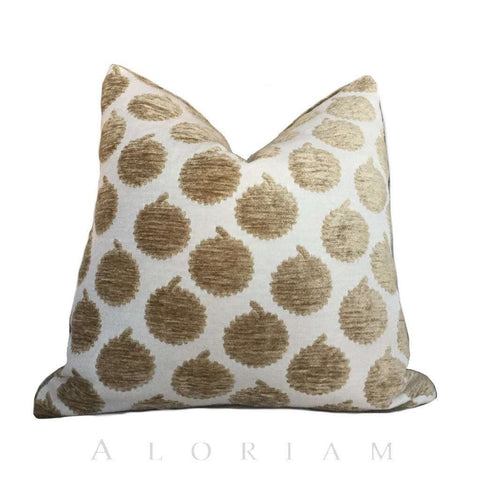 John Robshaw Designer Jama Beige Velvet Dots Pillow Cushion Cover
