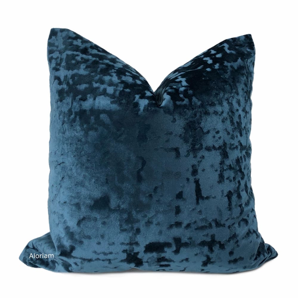 Kael Dark Blue Abstract Distressed Tonal Velvet Pillow Cover - Aloriam