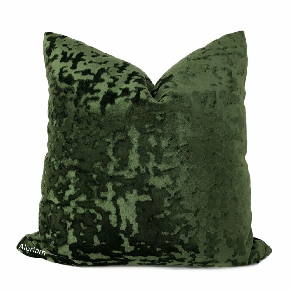 Kael Dark Green Abstract Distressed Tonal Velvet Pillow Cover - Aloriam