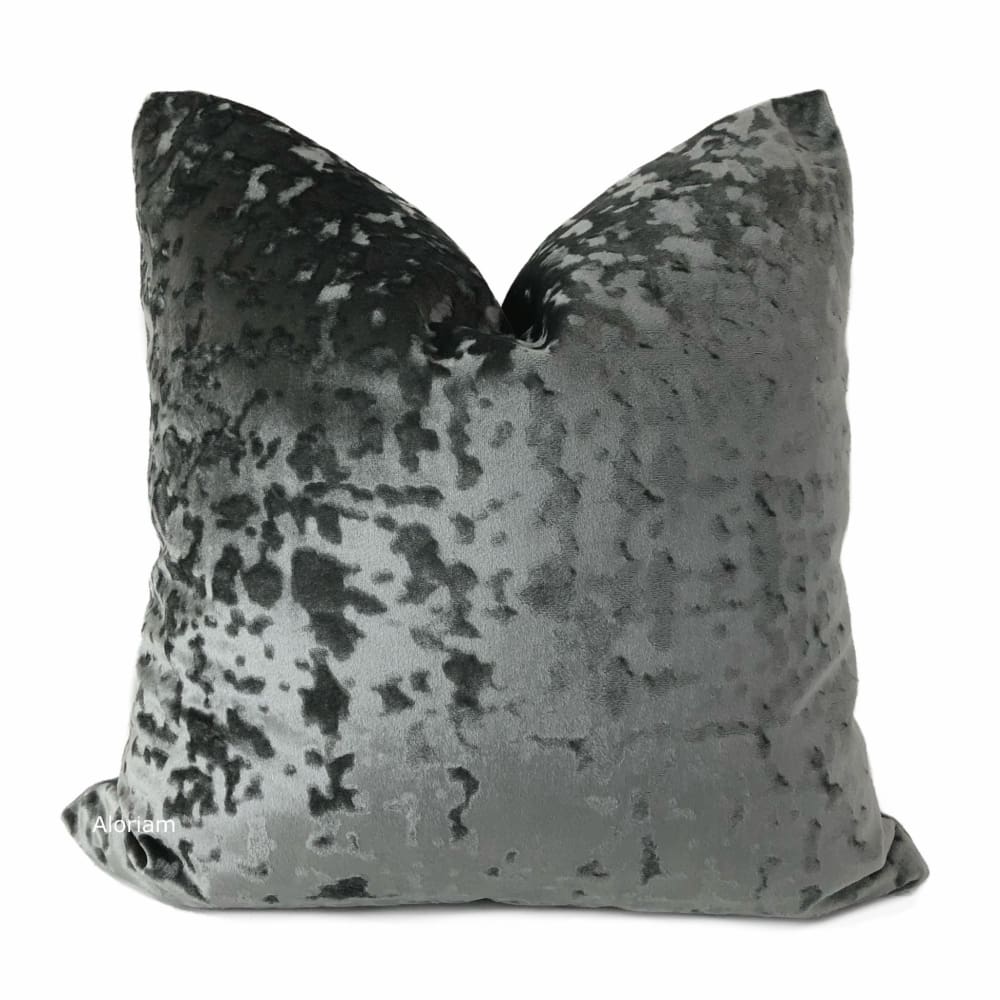 Kael Gray Abstract Distressed Tonal Velvet Pillow Cover - Aloriam