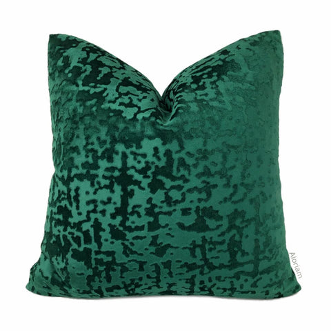 Kael II Emerald Green Abstract Distressed Tonal Velvet Pillow Cover - Aloriam