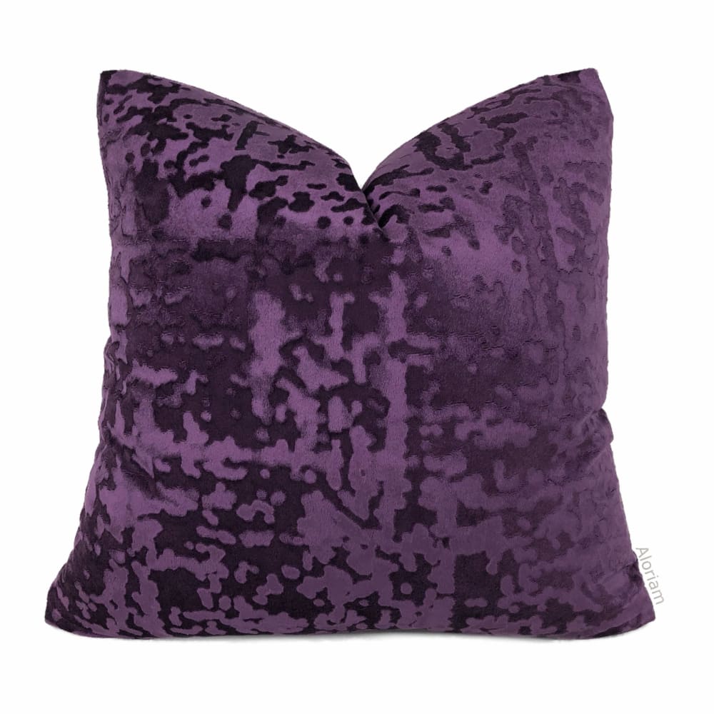 Kael II Grape Purple Abstract Distressed Tonal Velvet Pillow Cover - Aloriam